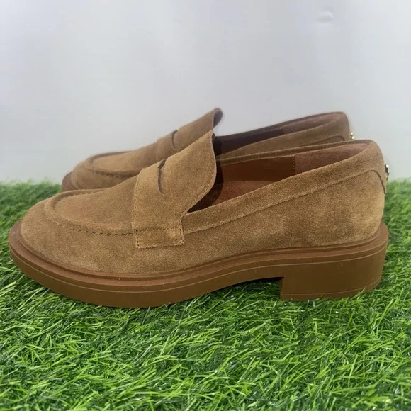 Aerosoles Gelso Block Heel Loafers Tobacco Brown Suede Womens Size 6M Comfort - Picture 4 of 16